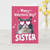 Cute Valentines Day Sister Cat Card カード (黄色い花)