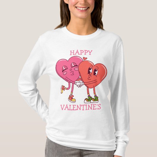 Cute Valentine's Hearts Couple Women's T-Shirt Tシャツ (正面)