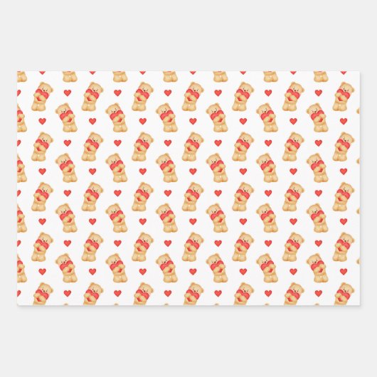 Cute Valentine's Wrapping Paper | Teddy Bear  ラッピングペーパーシート (正面)