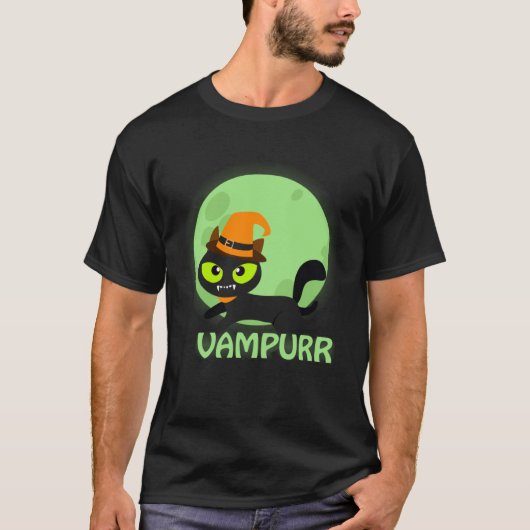 Cute Vampire Cat Halloween Vampurr Tシャツ (正面)
