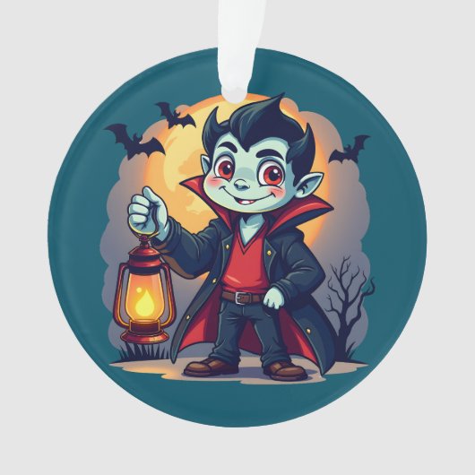 Cute Vampire with Lantern Kawaii Halloween オーナメント (正面)