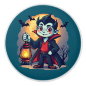 Cute Vampire with Lantern Kawaii Halloween セラミックノブ (正面)
