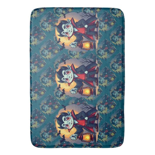 Cute Vampire with Lantern Kawaii Halloween バスマット (正面縦)