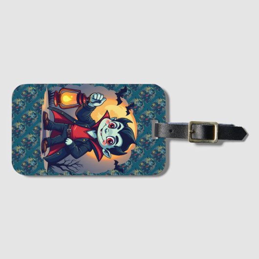 Cute Vampire with Lantern Kawaii Halloween ラゲッジタグ (正面横)