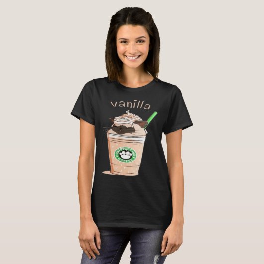 Cute Vanilla Brown Cat Animals Pet Catpuccino Coff Tシャツ (正面フル)