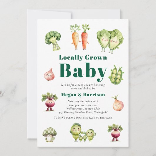 Cute Vegetable Baby Shower Invitation with QR rsvp 招待状 (正面)