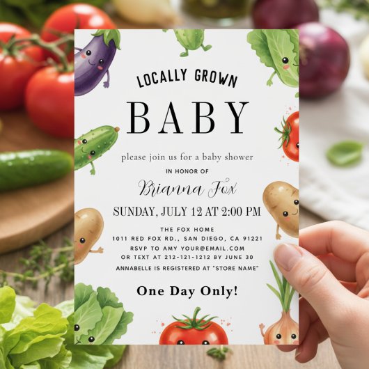 Cute Vegetable Locally Grown farm Baby Shower 招待状