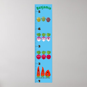 Cute vegetables cartoon illustration growth chart ポスター