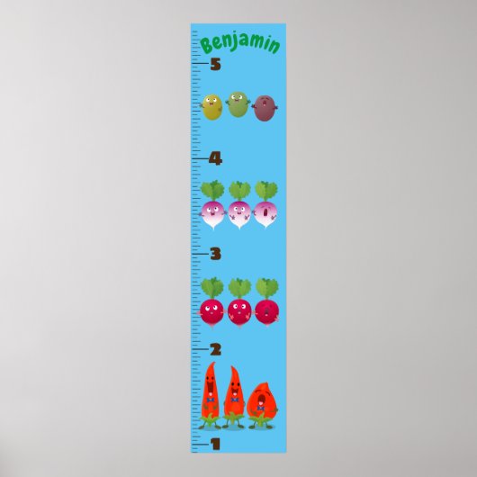 Cute vegetables cartoon illustration growth chart ポスター (正面)