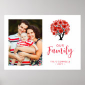 Cute Vibrant Red Floral Family Tree Photo ポスター (正面)