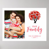 Cute Vibrant Red Floral Family Tree Photo ポスター (正面)