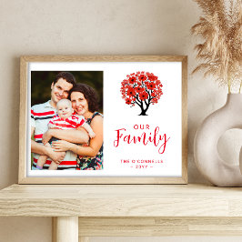 Cute Vibrant Red Floral Family Tree Photo ポスター