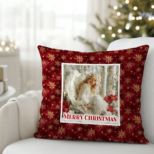 Cute Victorian Angel Red Gold Holiday Accent Xmas クッション