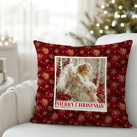 Cute Victorian Angel Red Gold Holiday Accent Xmas クッション