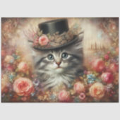 Cute Victorian Cat in Top Hat Decoupage  薄葉紙 (正面)