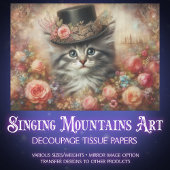 Cute Victorian Cat in Top Hat Decoupage  薄葉紙