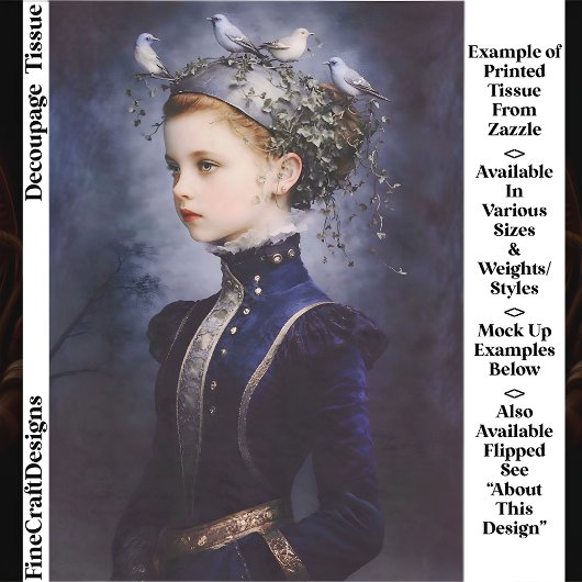  Cute Victorian Girl, Ivy & Birds FF5L Decoupage 薄葉紙