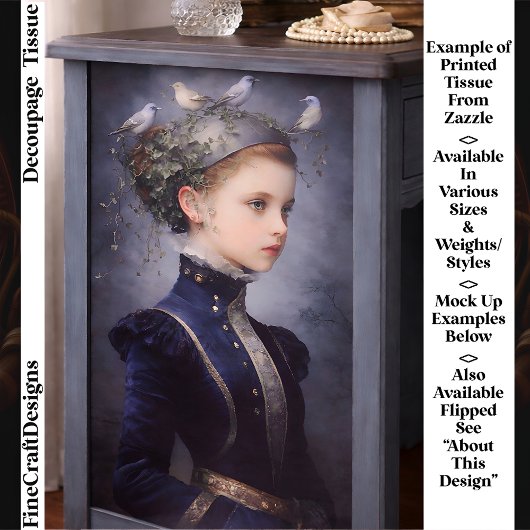  Cute Victorian Girl, Ivy & Birds FF5R Decoupage 薄葉紙