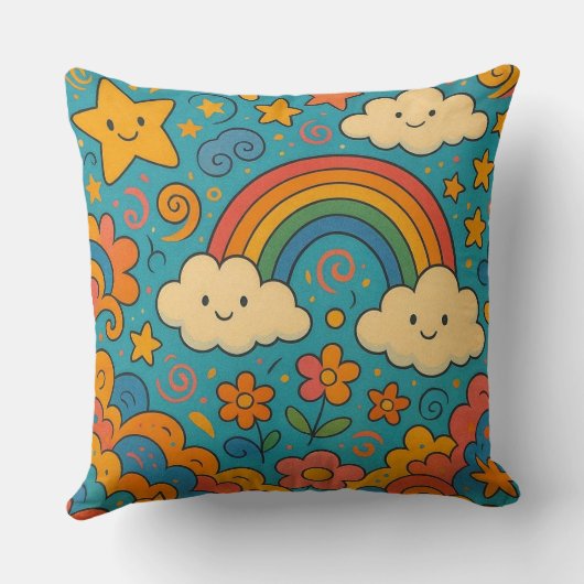 Cute Vintage Aesthetic Pattern Pillow 🌈✨🌸 クッション (裏面)