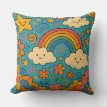 Cute Vintage Aesthetic Pattern Pillow 🌈✨🌸