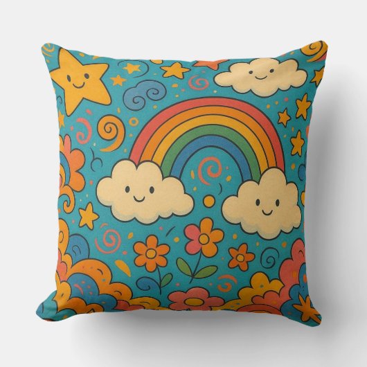 Cute Vintage Aesthetic Pattern Pillow 🌈✨🌸 クッション (正面)