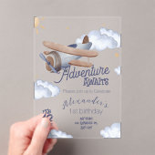 Cute Vintage Airplane First Birthday Adventure Awa アクリル招待状 (インサイチュ (ポータブル))