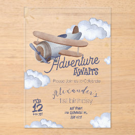 Cute Vintage Airplane First Birthday Adventure Awa アクリル招待状