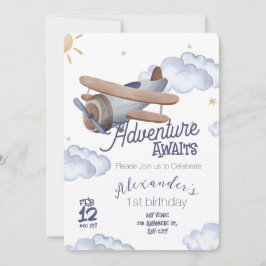 Cute Vintage Airplane First Birthday Adventure Awa 招待状