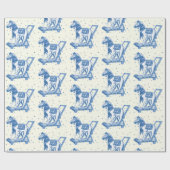 Cute Vintage Blue Hobby Horse Pattern ラッピングペーパー (フラット)