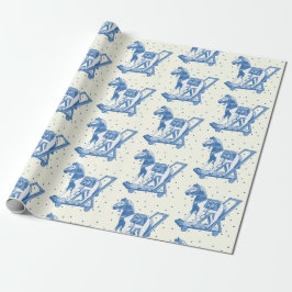 Cute Vintage Blue Hobby Horse Pattern ラッピングペーパー