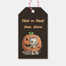 Cute Vintage Cat Halloween Custom Spooky Season ギフトタグ