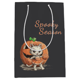 Cute Vintage Cat Halloween Custom Spooky Season ミディアムペーパーバッグ