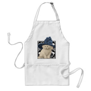 Cute Vintage Cat on Damask Blue Hat Apron スタンダードエプロン