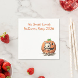 Cute Vintage Cat Pumpkin Custom Halloween Party スタンダードカクテルナプキン