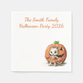 Cute Vintage Cat Pumpkin Custom Halloween Party スタンダードカクテルナプキン (正面)