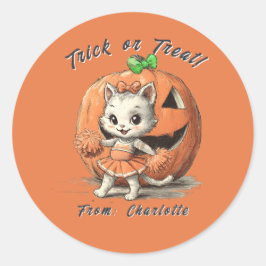 Cute Vintage Cat Pumpkin Custom Halloween Spooky ラウンドシール