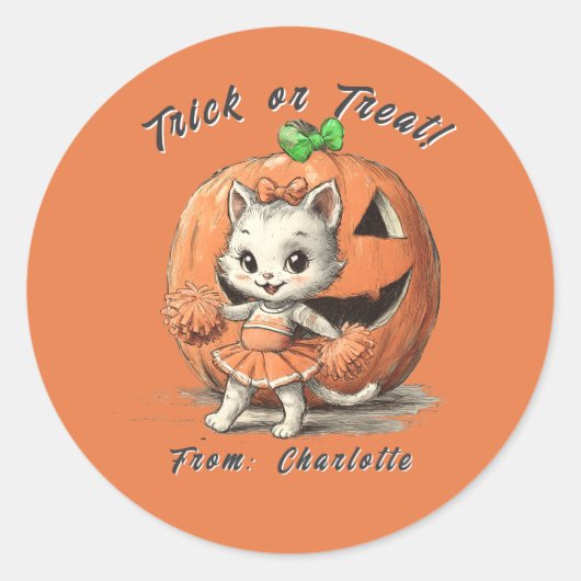 Cute Vintage Cat Pumpkin Custom Halloween Spooky ラウンドシール (正面)