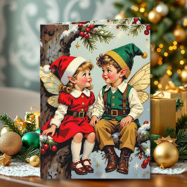 Cute Vintage Fairy Kids Personalized Christmas カード