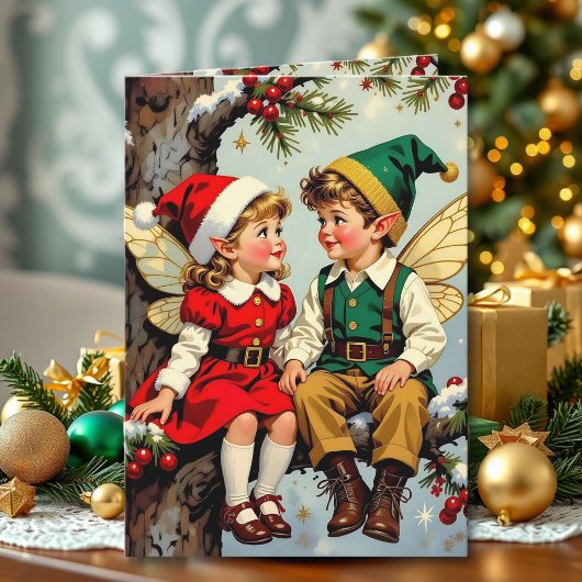 Cute Vintage Fairy Kids Personalized Christmas カード