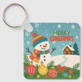 Cute, vintage green rustic snowman キーホルダー (正面)