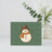 Cute, vintage green rustic snowman シーズンポストカード (スタンド正面)