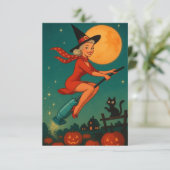 Cute Vintage Halloween Witch On Broom (スタンド正面)