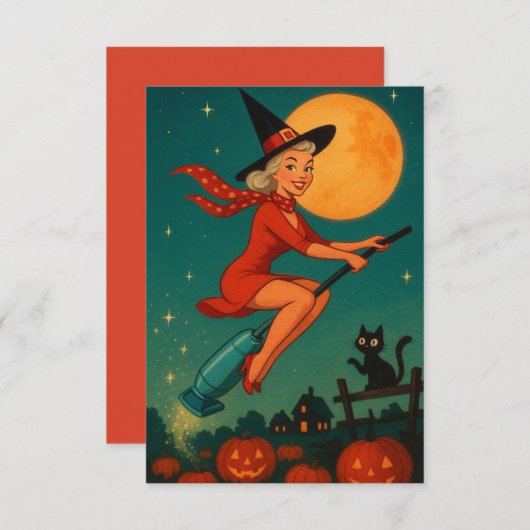 Cute Vintage Halloween Witch On Broom (正面/裏面)