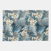 Cute Vintage Inspired Blue Christmas Florals キッチンタオル (横)