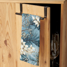 Cute Vintage Inspired Blue Christmas Florals キッチンタオル