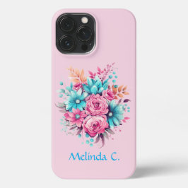 Cute Vintage Inspired Pink and Teal Florals iPhone 13 Pro Maxケース