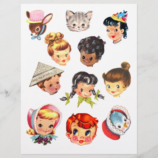 Cute Vintage Kids Heads Clipart Sheet (正面)