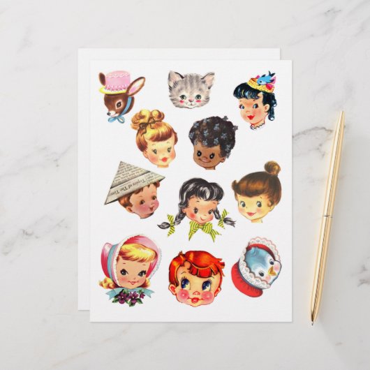 Cute Vintage Kids Heads Clipart Sheet (正面/裏面インサイチュ)