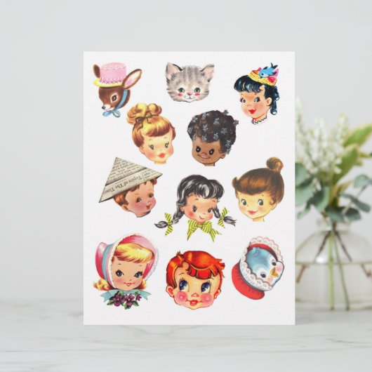 Cute Vintage Kids Heads Clipart Sheet (スタンド正面)