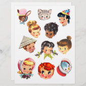 Cute Vintage Kids Heads Clipart Sheet (正面/裏面)